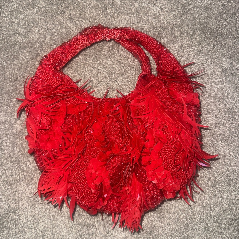 Vibrant Red Floral Women's Shoulder Bag